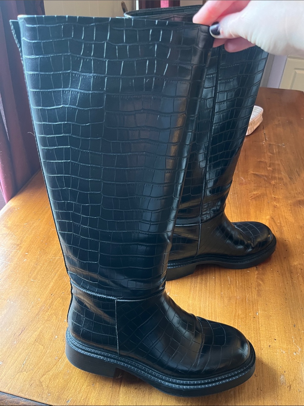 Zara Tall Croc Boots Sz 10